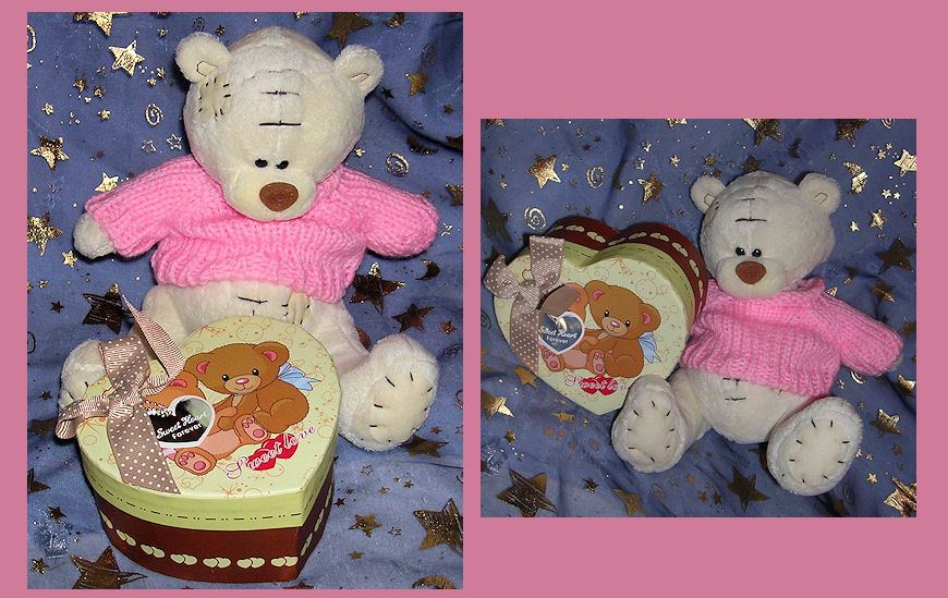 Тедди плюшевый белый в розовой кофте 15 см